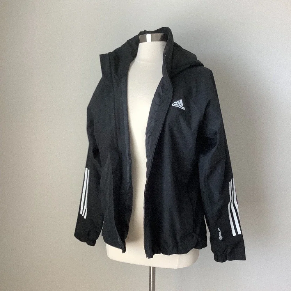 Adidas Women's 3-Stripes Rain Rdy Jacket Black H65759 Flaw: Missing Zipper Pull - Picture 9 of 14